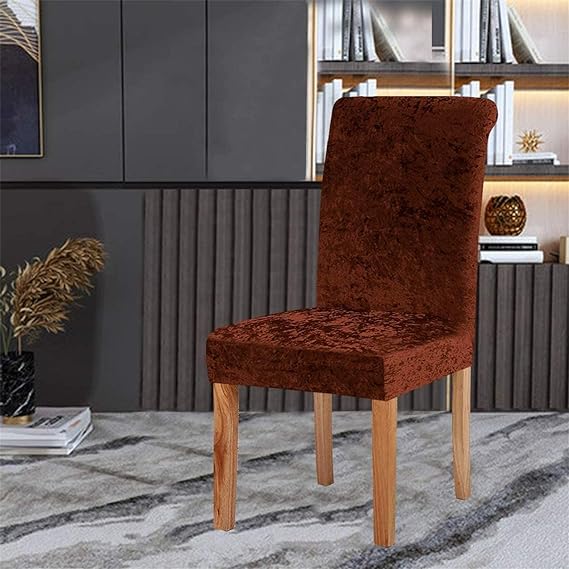 Quirky Hub Premium Wrinkle-Free Stretchable | Washable Plain Velvet Chair Covers , Crushed Velvet Brown