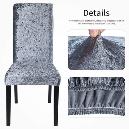 Quirky Hub Premium Wrinkle-Free Stretchable | Washable Plain Velvet Chair Covers ,Grey (QHCC-093)