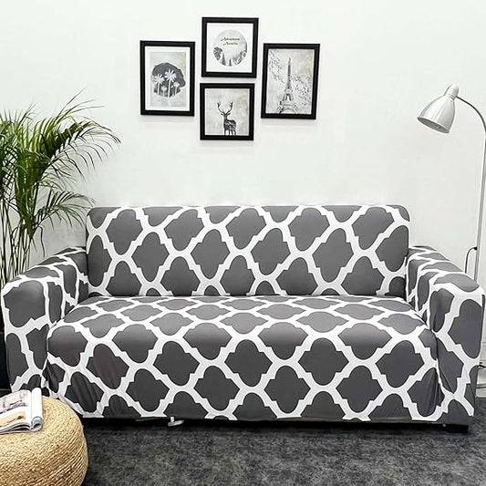 Quirky Hub Premium Wrinkle-Free Stretchable | Elastic Universal Stretchable Sofa Cover Grey Diamond