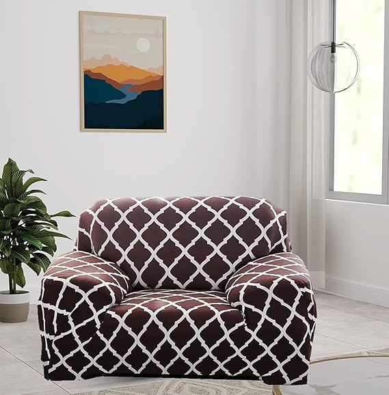 Quirky Hub Premium Wrinkle-Free Stretchable | Elastic Universal Stretchable Sofa Cover Brown Diamond
