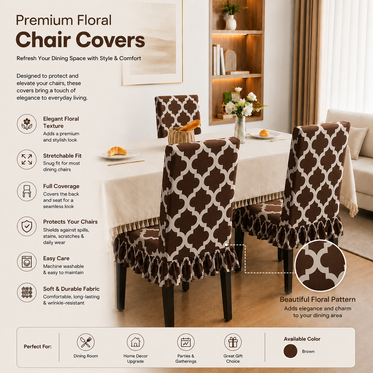 Quirky Hub Decorative Frill Dining Chair Cover Set – Premium Washable Stretch Chair Covers with Elastic Fit (Copy) (Copy) (Copy) (Copy)