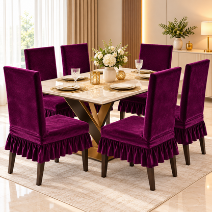 Jacquard Frill Dining Chair Cover Set – 6 Colours, Packs of 4/6/8