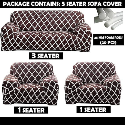 Quirky Hub Premium Wrinkle-Free Stretchable | Elastic Universal Stretchable Sofa Cover Brown Diamond