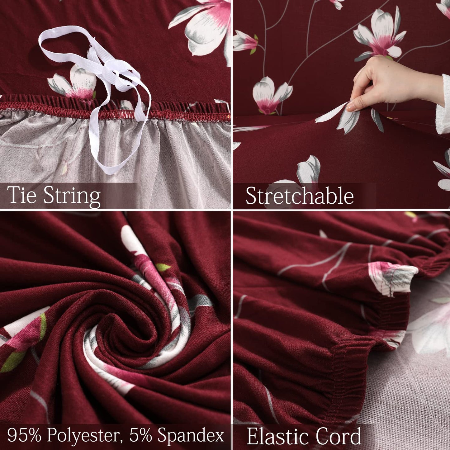Quirky Hub L Shape Premium Extensible Sofa Set Cover Red Flower