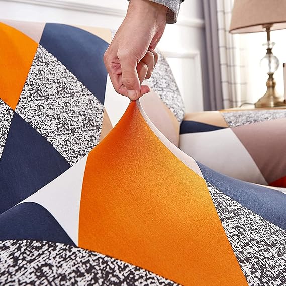 Quirky Hub Premium Wrinkle-Free Stretchable | Elastic Universal Stretchable Sofa Cover Orange Prism