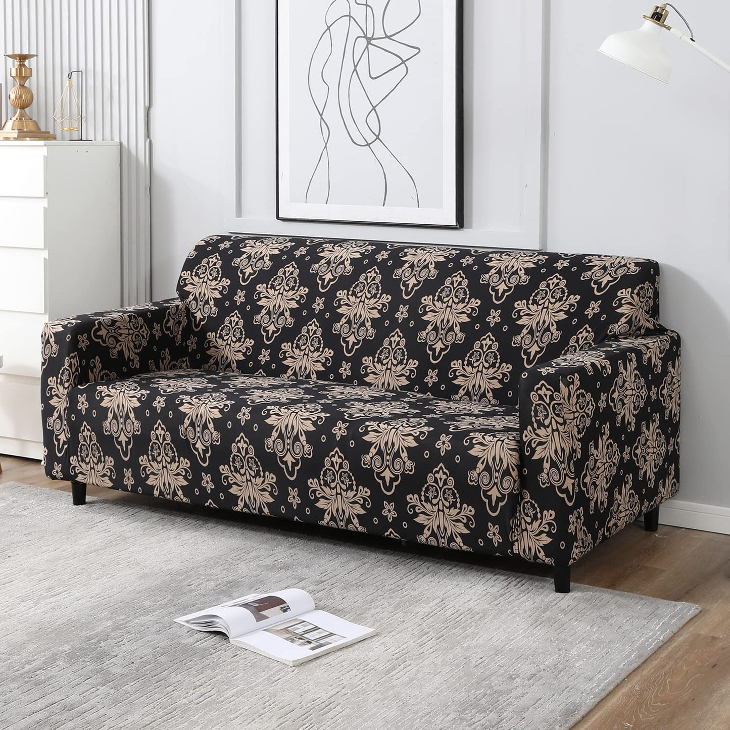 L Shape Quirkyhub Brown Dhamash Strechable Sofa Cover