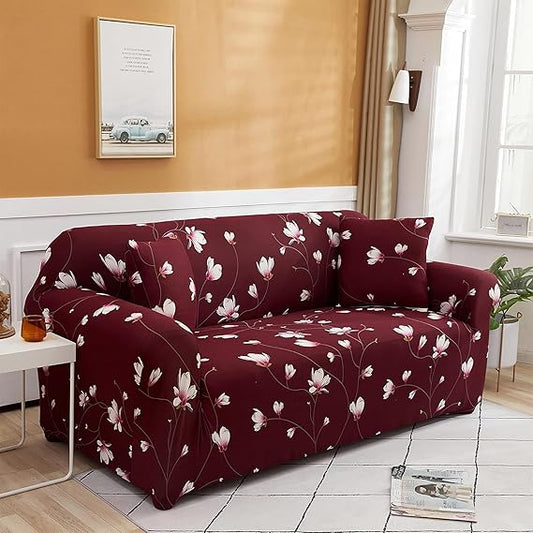 Quirky Hub Premium Wrinkle-Free Stretchable | Elastic Universal Stretchable Sofa Cover Red Flower
