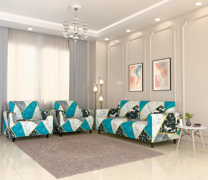 L Shape Quirkyhub Blue Marble Strechable Sofa Cover