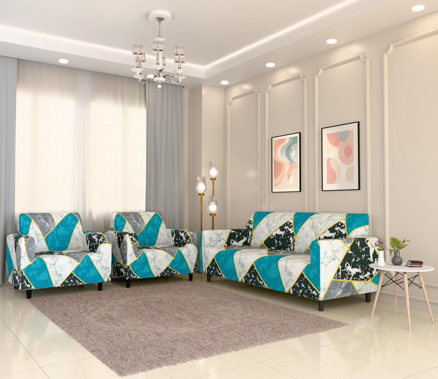 Quirkyhub 2026 Blue Marble Strechable Sofa Cover