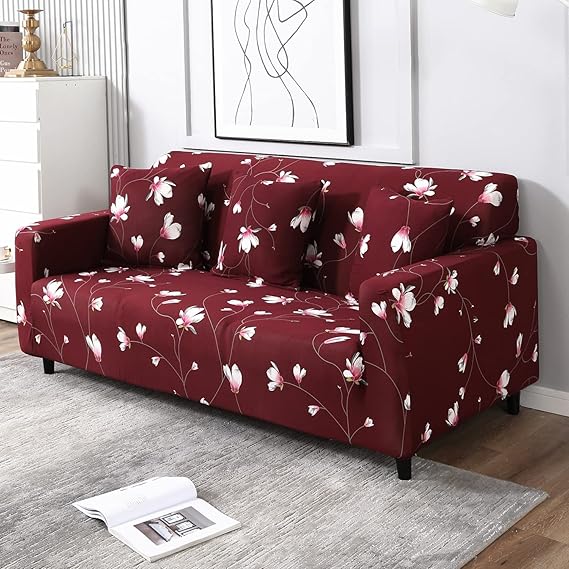 Quirky Hub L Shape Premium Extensible Sofa Set Cover Red Flower
