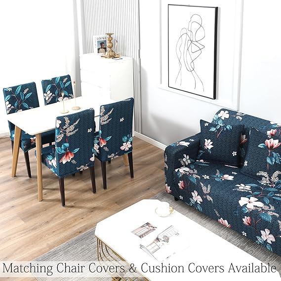 Quirky Hub Premium Wrinkle-Free Stretchable | Elastic Universal Stretchable Sofa Cover Blue Flower