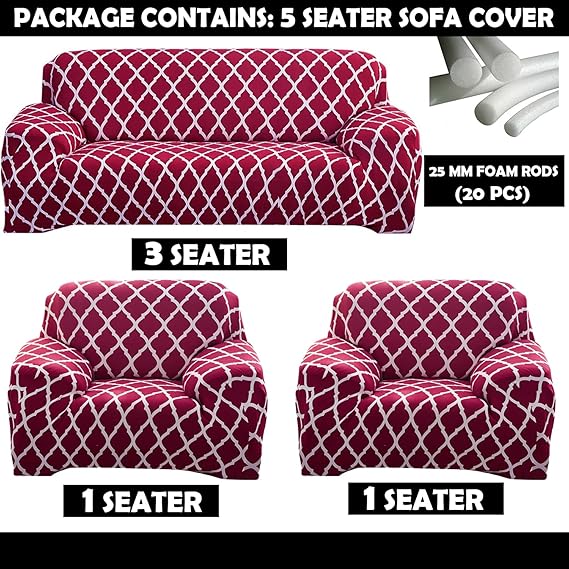 Quirky Hub Premium Wrinkle-Free Stretchable | Elastic Universal Stretchable Sofa Cover Red Diamond