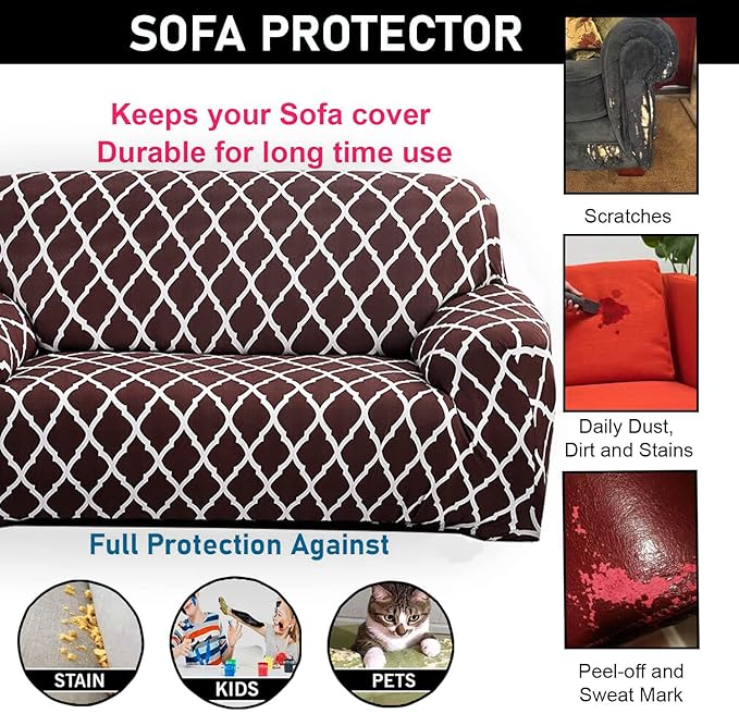 Quirky Hub Premium Wrinkle-Free Stretchable | Elastic Universal Stretchable Sofa Cover Brown Diamond