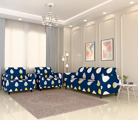 Quirky Hub Premium Wrinkle-Free Stretchable | Elastic Universal Stretchable Sofa Cover Blue Drop
