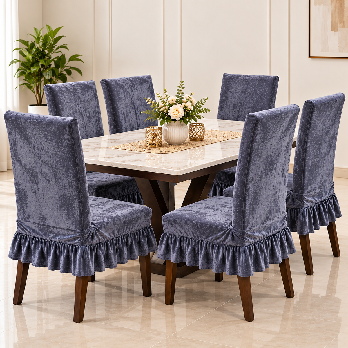 Jacquard Frill Dining Chair Cover Set – 6 Colours, Packs of 4/6/8