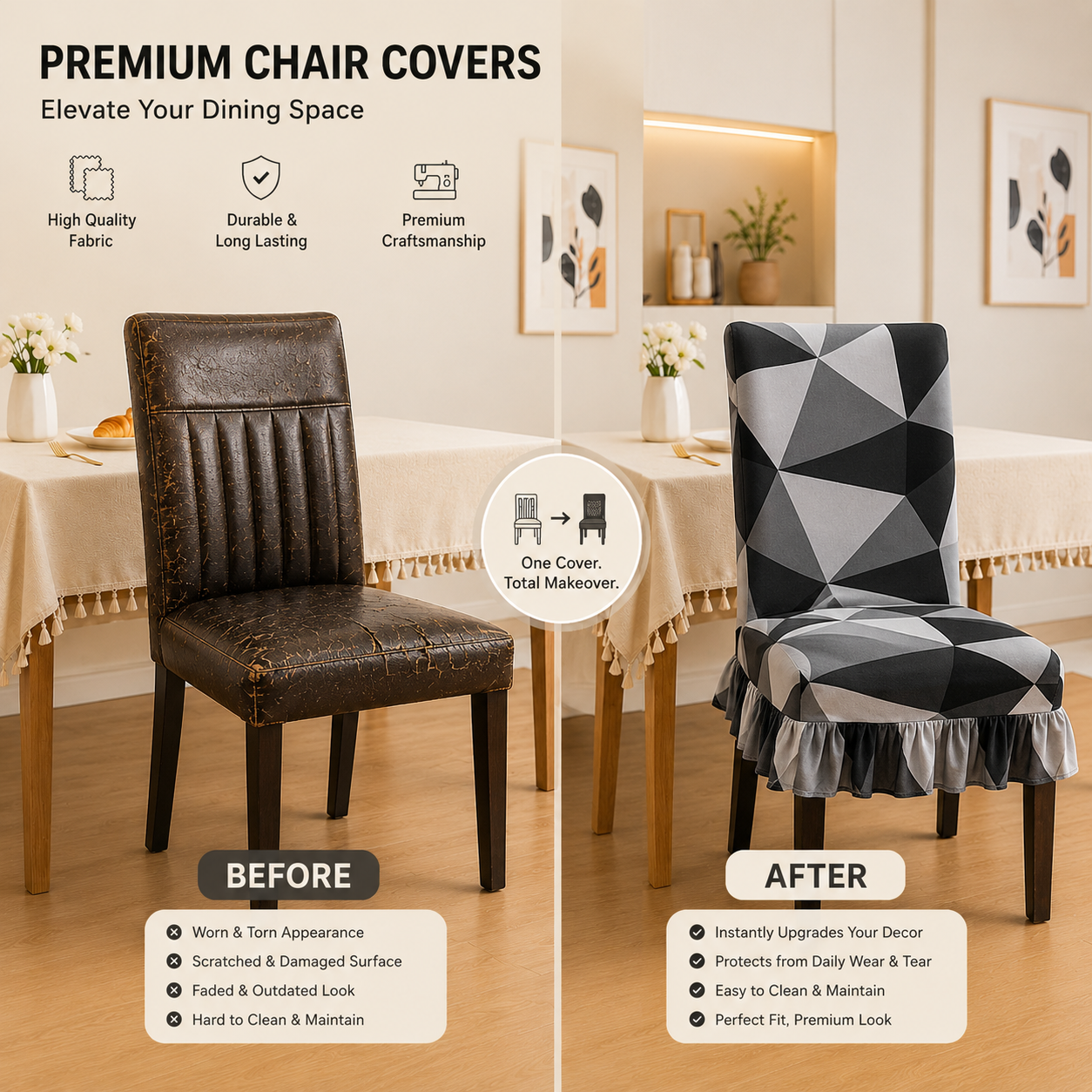Quirky Hub Decorative Frill Dining Chair Cover Set – Premium Washable Stretch Chair Covers with Elastic Fit