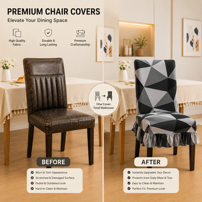 Quirky Hub Decorative Frill Dining Chair Cover Set – Premium Washable Stretch Chair Covers with Elastic Fit
