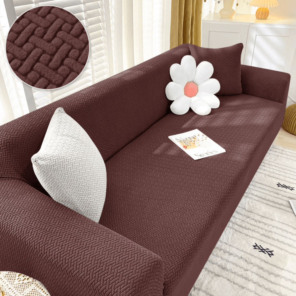 Brown Castle L Shape Polar Fleece Sofa Cover – Soft, Stretchable & Washable Corner Sofa Protector