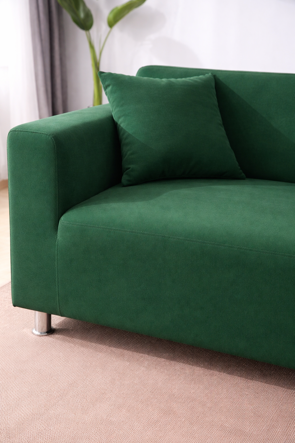 L Shape Quirkyhub Plain Green Strechable Sofa Cover