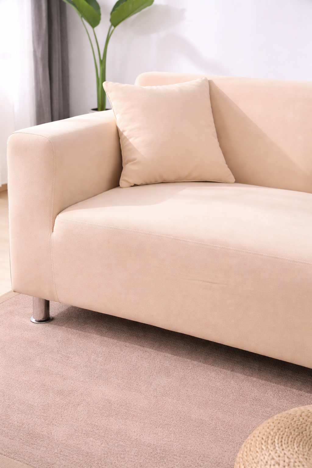 L Shape Quirkyhub Plain Beige Strechable Sofa Cover