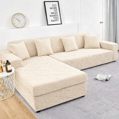 Cream Castle L Shape Polar Fleece Sofa Cover – Soft, Stretchable & Washable Corner Sofa Protector