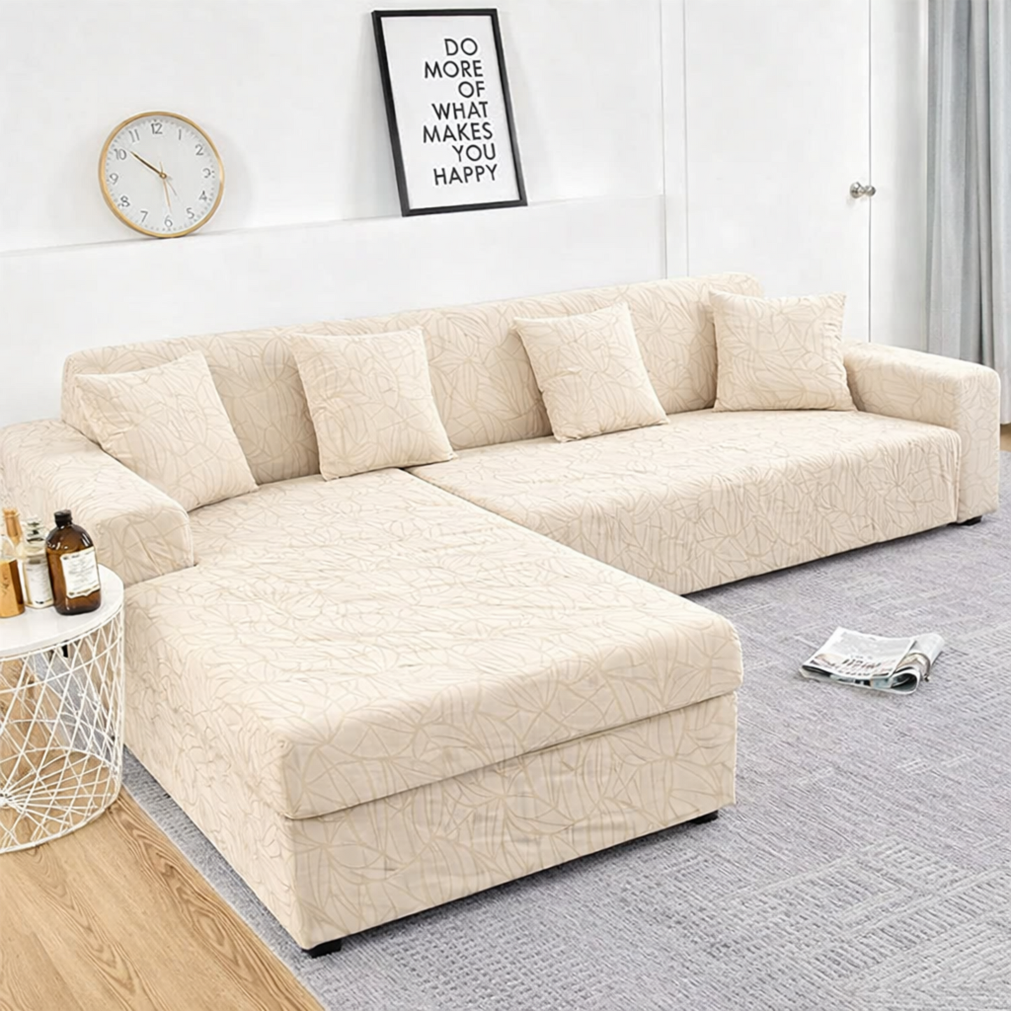 Cream Castle L Shape Polar Fleece Sofa Cover – Soft, Stretchable & Washable Corner Sofa Protector