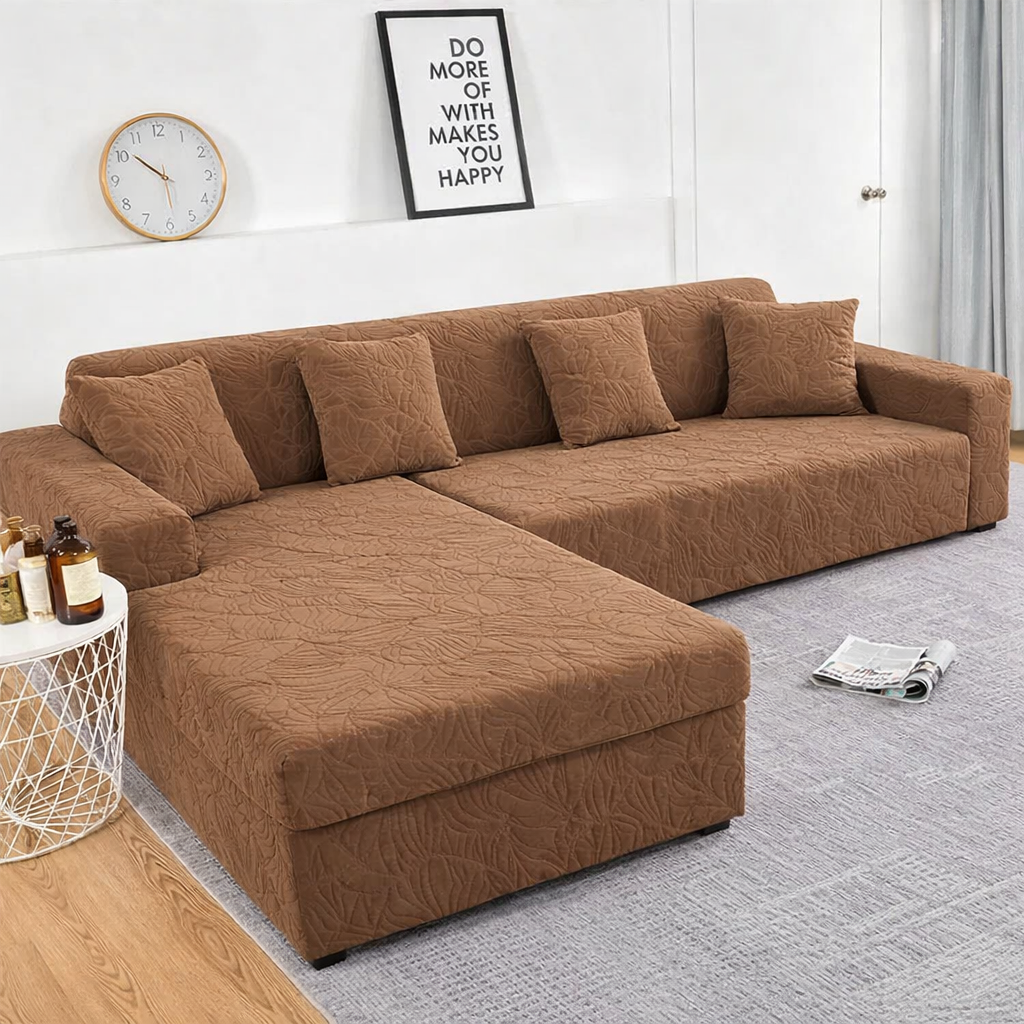 Beige Castle L Shape Polar Fleece Sofa Cover – Soft, Stretchable & Washable Corner Sofa Protector