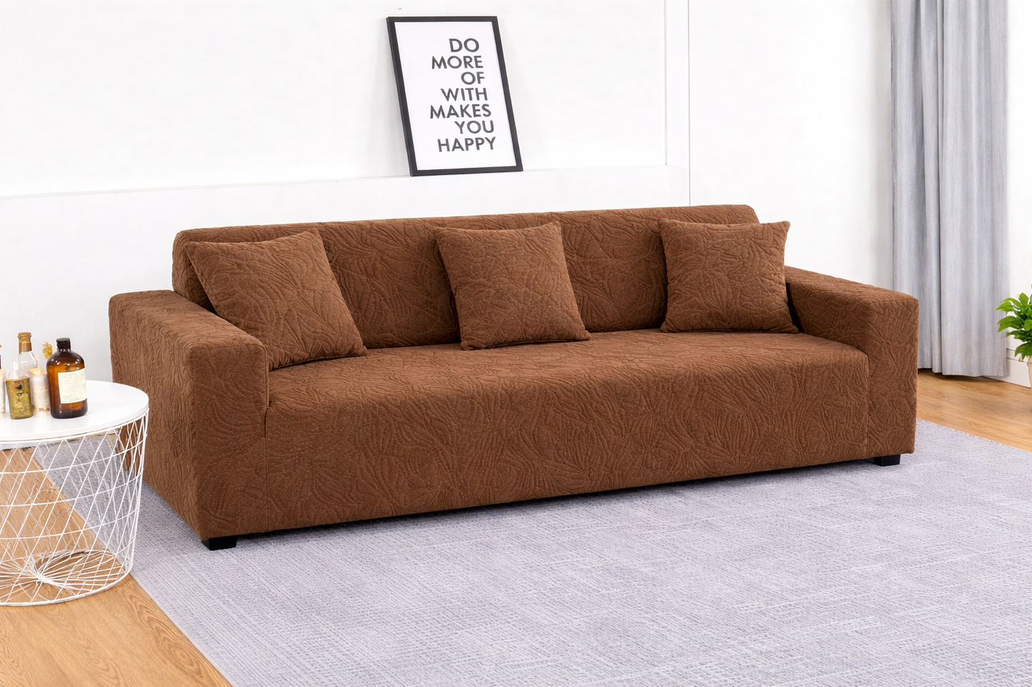 Beige Castle L Shape Polar Fleece Sofa Cover – Soft, Stretchable & Washable Corner Sofa Protector