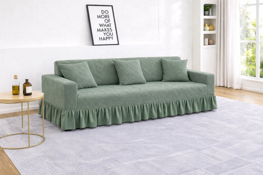 Premium Green Frill Sofa Cover – Stretchable, Washable & Elegant Sofa Protector