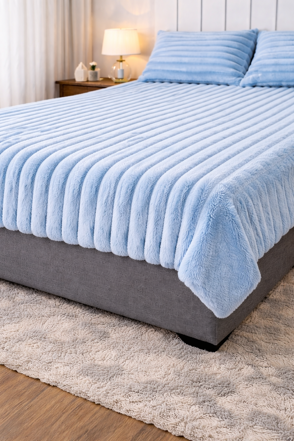 Quirky Hub Luxe Rabbit Fur Fitted Bedsheet – Pastel Blue | King Size 72x78