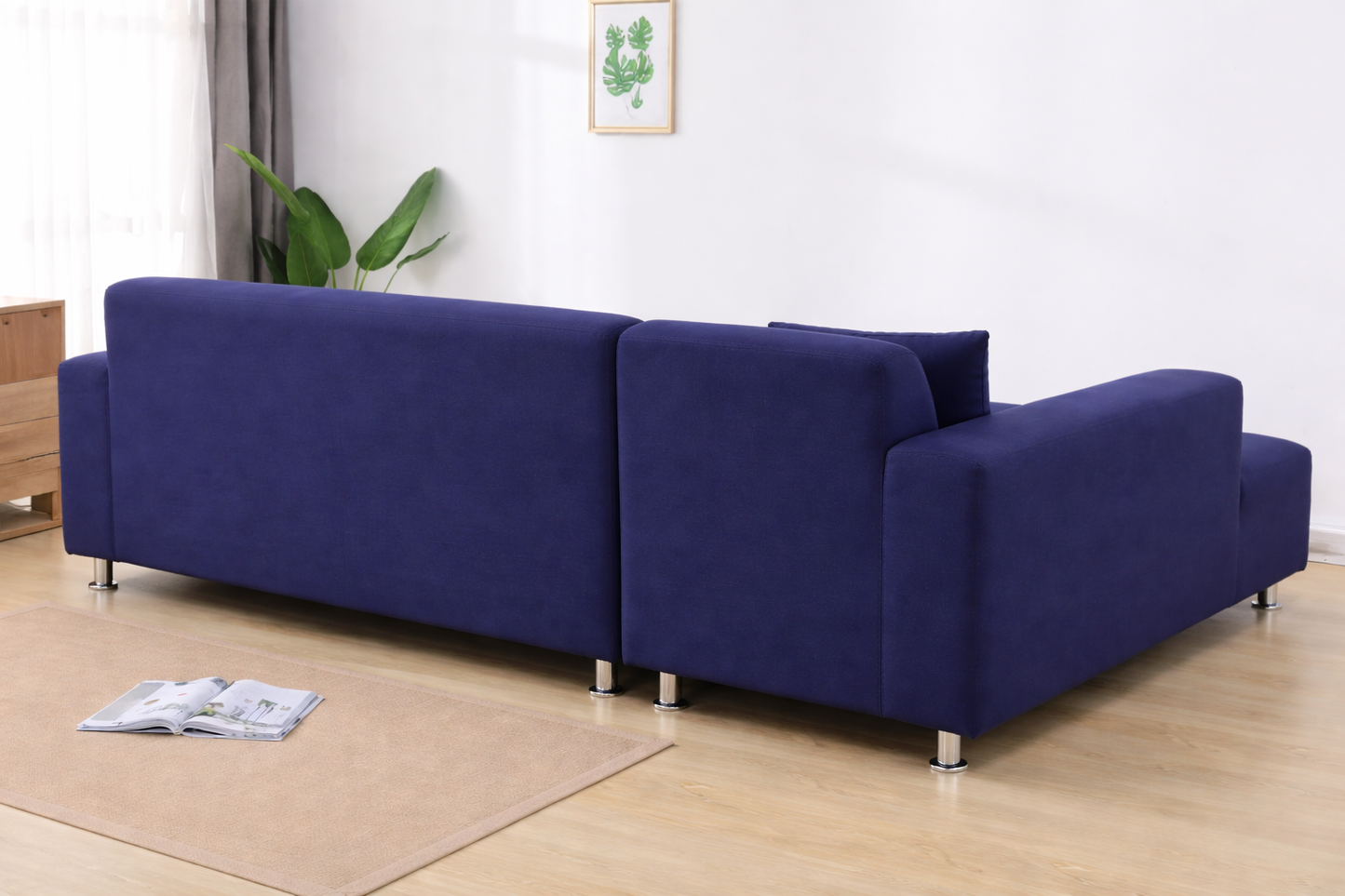 L Shape Quirkyhub Plain Blue Strechable Sofa Cover