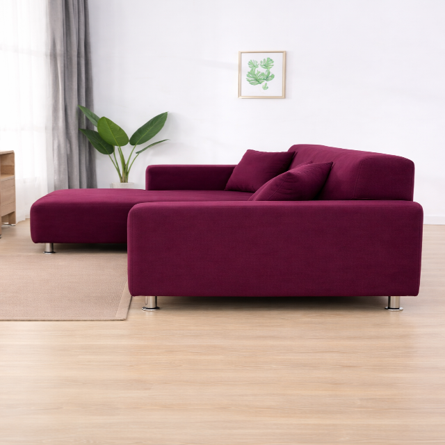L Shape Quirkyhub Plain Burgundy  Strechable Sofa Cover