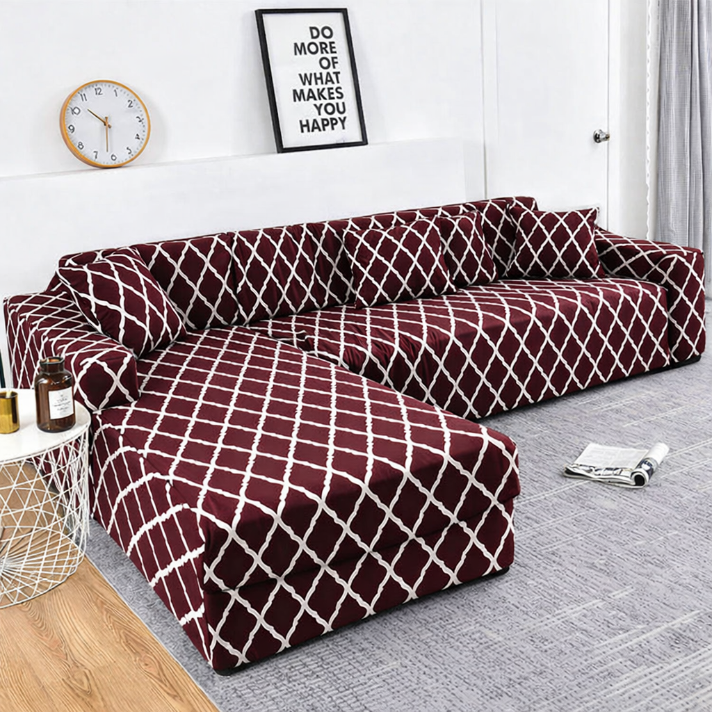 Quirky Hub L Shape Premium Extensible Sofa Set Cover Brown Diamond