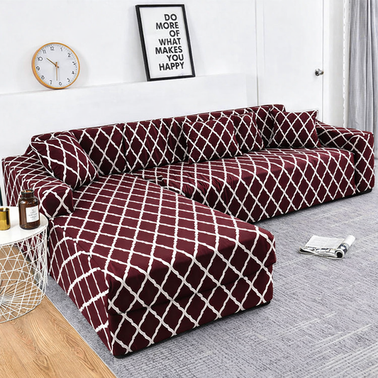 Quirky Hub L Shape Premium Extensible Sofa Set Cover Brown Diamond