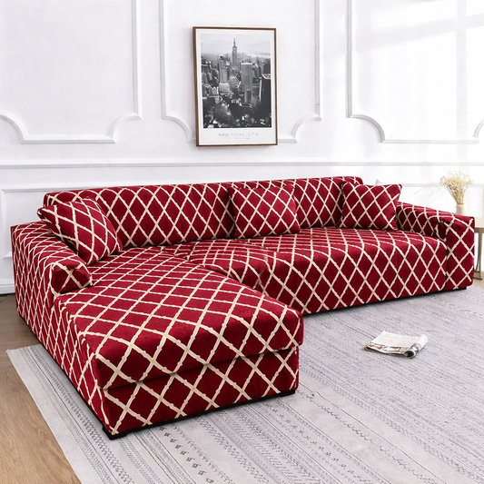 Quirky Hub L Shape Premium Extensible Sofa Set Cover Red Diamond