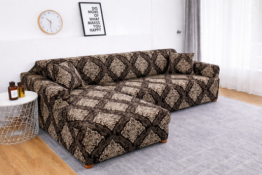 Quirky Hub L Shape Premium Extensible Sofa Set Cover Brown Mint