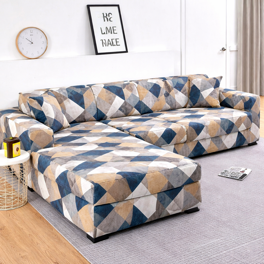 Quirky Hub L Shape Premium Extensible Sofa Set Cover Orange Smoke