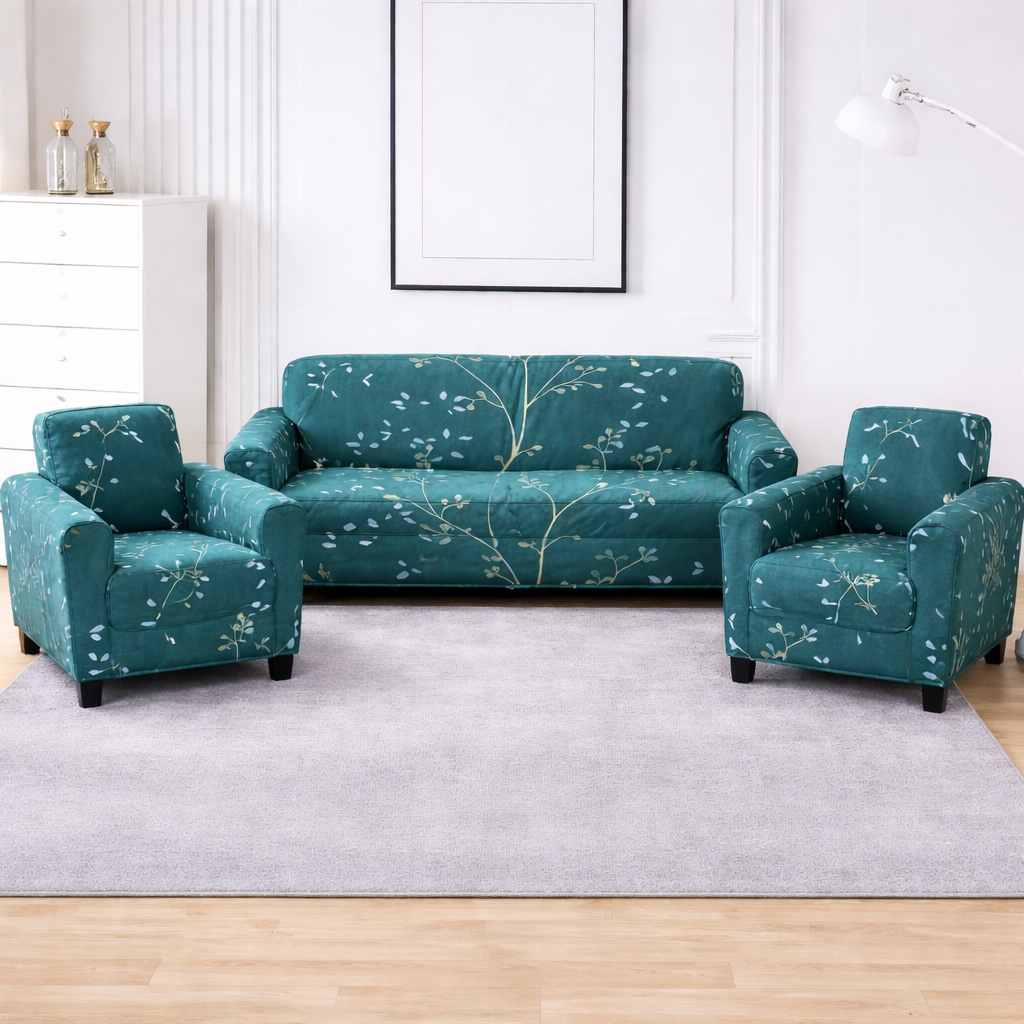 Quirky Hub Premium Wrinkle-Free Stretchable | Elastic Universal Stretchable Sofa Cover Green Flower
