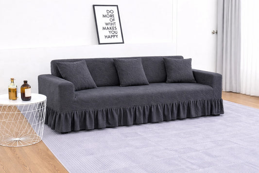 Premium Grey Frill Sofa Cover – Stretchable, Washable & Elegant Sofa Protector