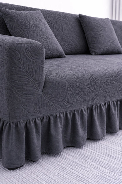 Premium Grey Frill Sofa Cover – Stretchable, Washable & Elegant Sofa Protector