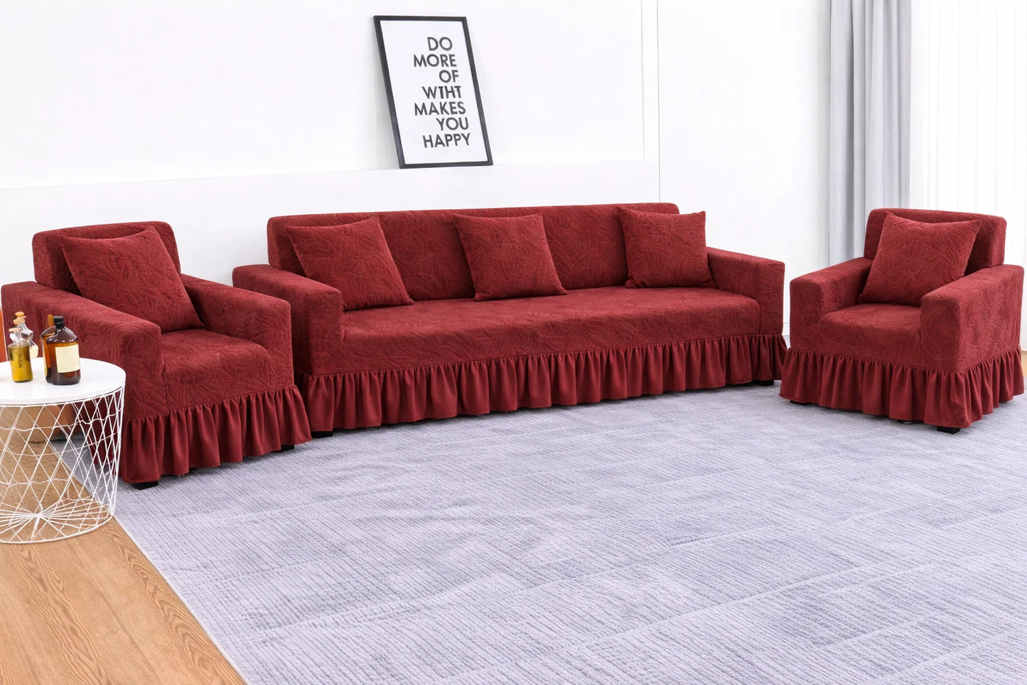 Premium Mehroon  Frill Sofa Cover – Stretchable, Washable & Elegant Sofa Protector