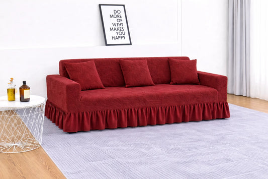 Premium Mehroon L Shape Frill Sofa Cover – Stretchable, Washable & Elegant Sofa Protector