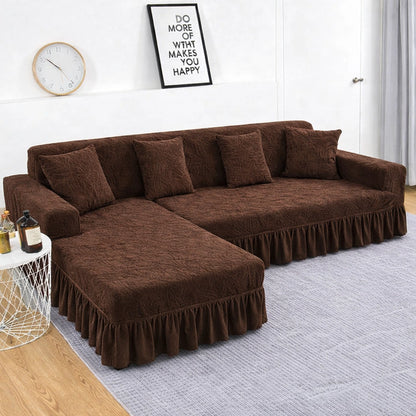 Premium Brown Frill  Sofa Cover – Stretchable, Washable & Elegant Sofa Protector