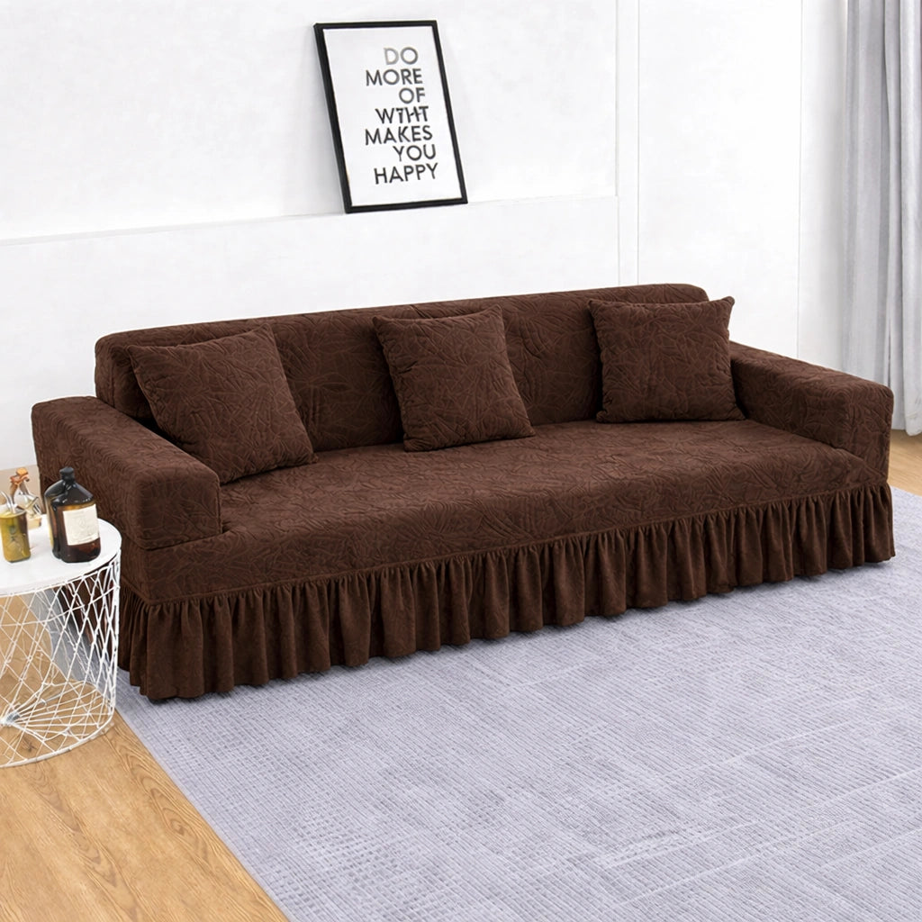 Premium Brown Frill L Shape Sofa Cover – Stretchable, Washable & Elegant Sofa Protector