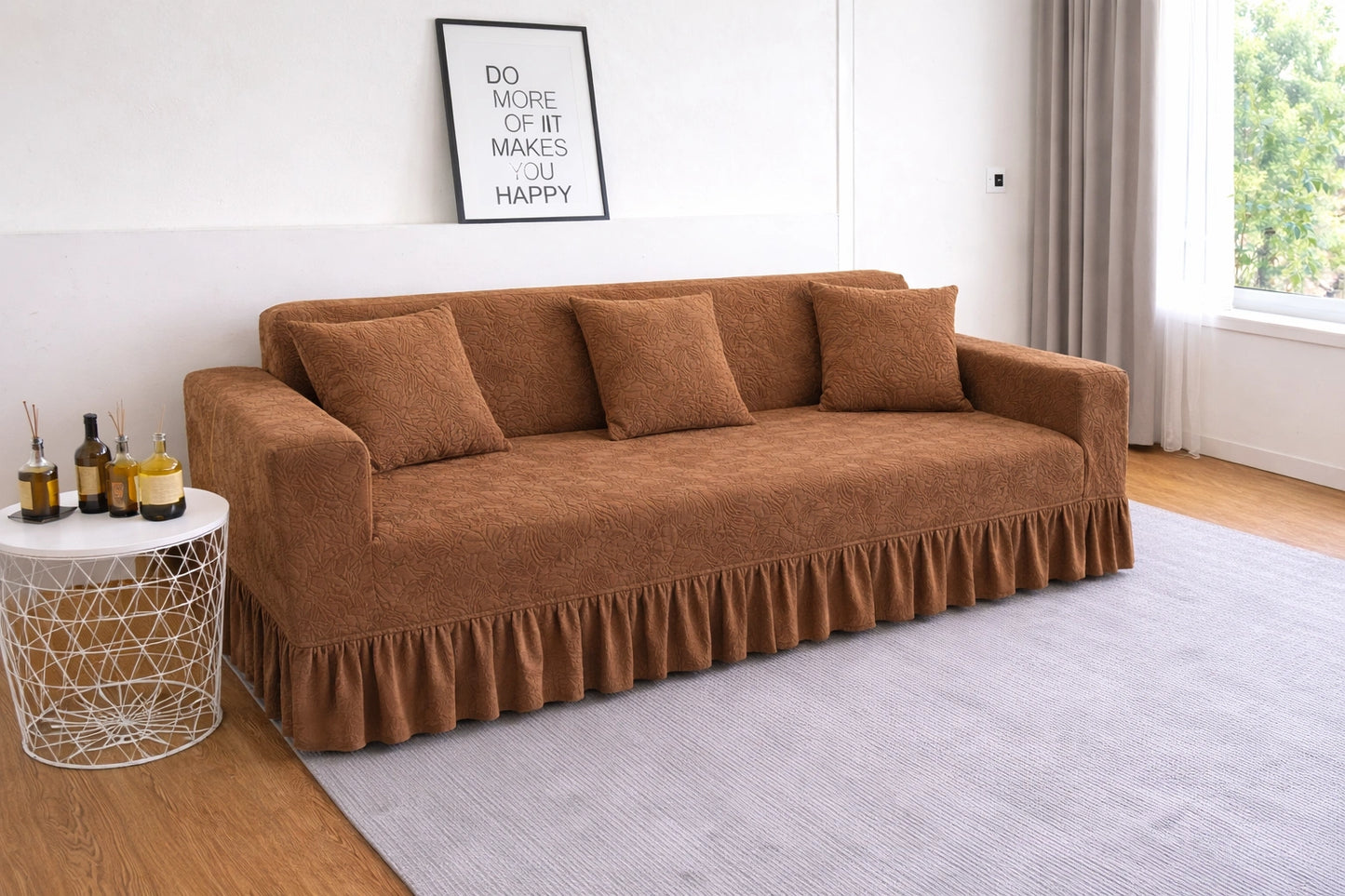 Premium Beige Frill L Shape Sofa Cover – Stretchable, Washable & Elegant Sofa Protector
