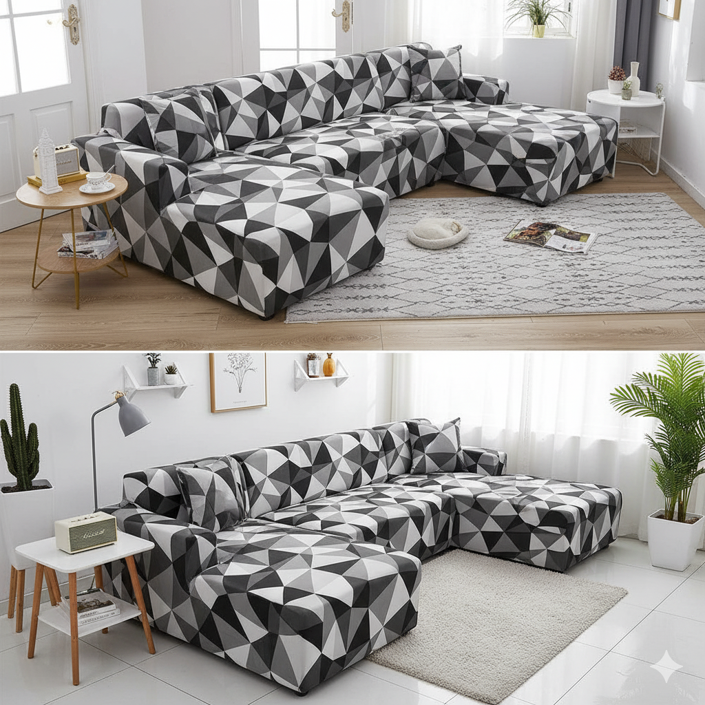L shape Quirkyhub 2026 Black Multi Strechable Sofa Cover
