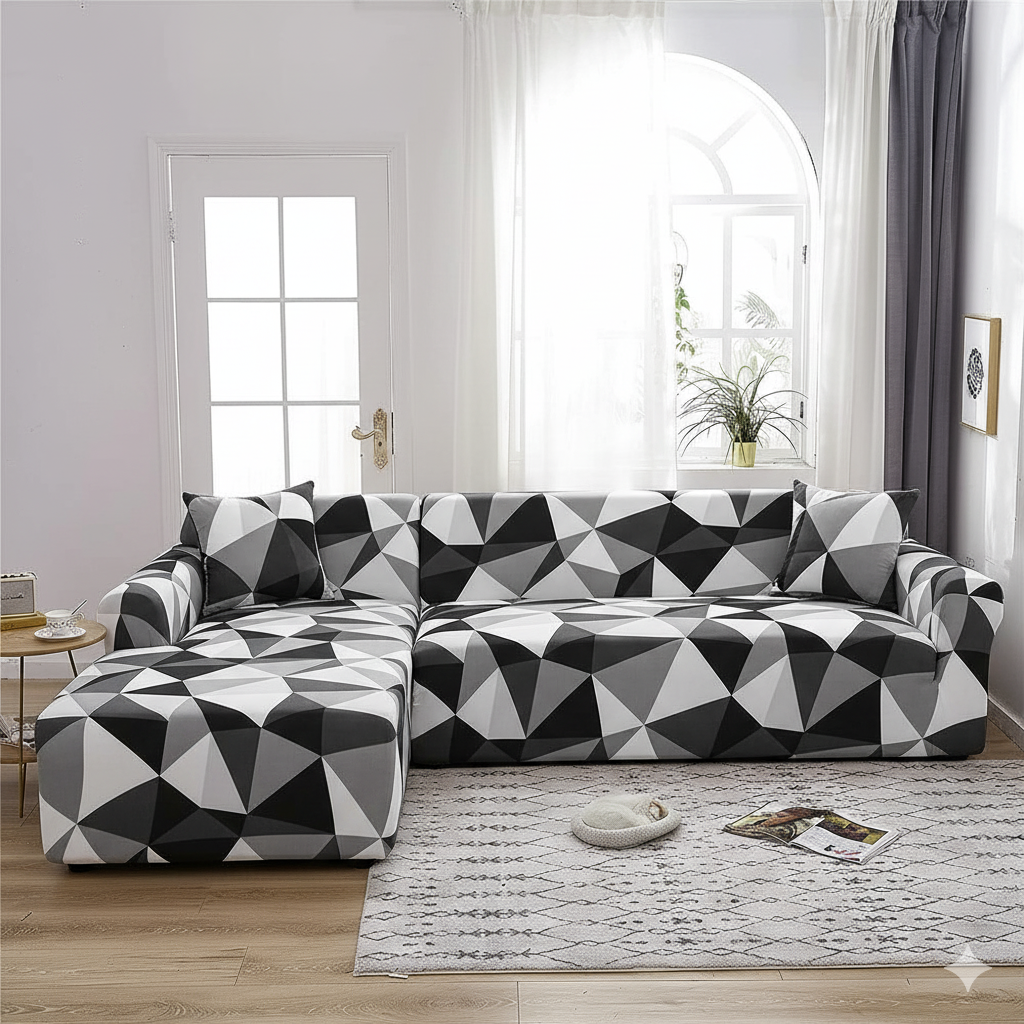 L shape Quirkyhub 2026 Black Multi Strechable Sofa Cover
