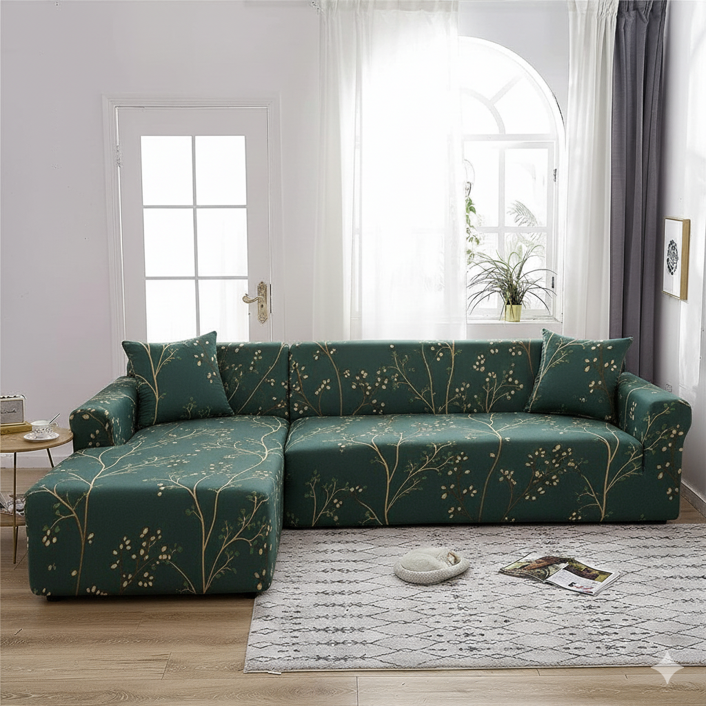 Quirky hub 2025 Green Floral Strechable Sofa Cover