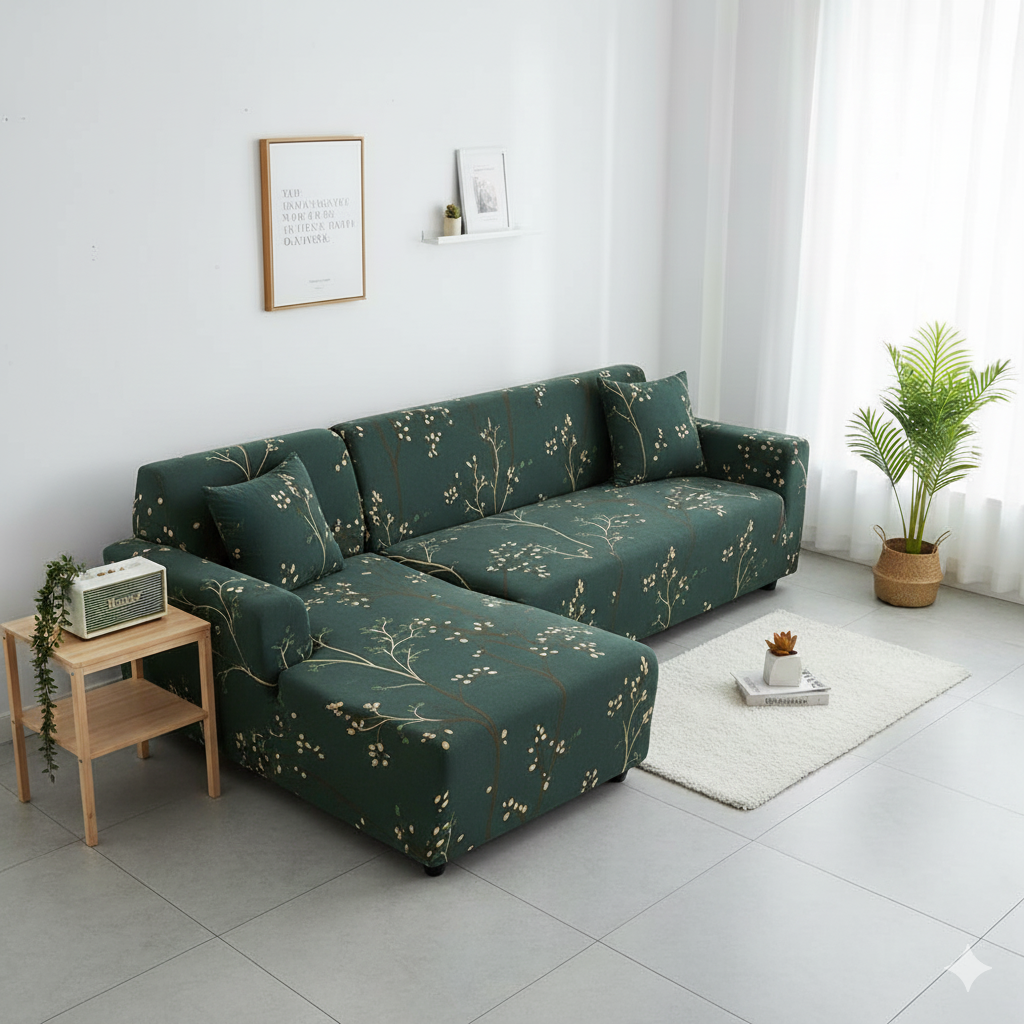 Quirky hub 2025 Green Floral Strechable Sofa Cover