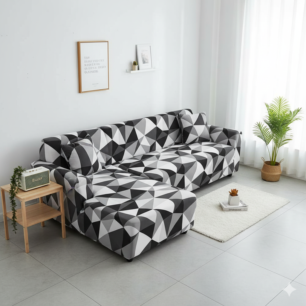 L shape Quirkyhub 2026 Black Multi Strechable Sofa Cover